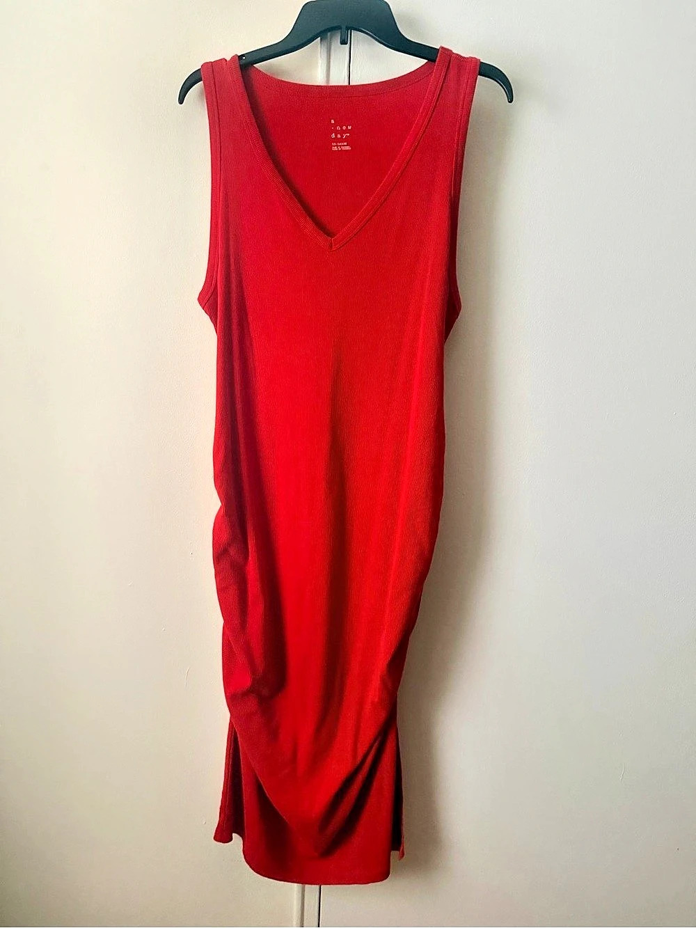 a new day Rib Knit Side Ruched Dress Midi in Red Size XX-Large